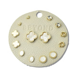 113294, QUATREFOIL CLOVER AND GEOMETRIC 7 PAIR STUD EARRING SET