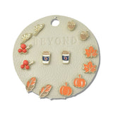 113296, AUTUMM ENAMEL PUMPKIN HARVEST THEME 7 PAIR STUD EARRING SET