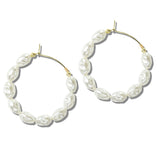 113301, TEXTURED PEARL BEADED HOOP EARRINGS