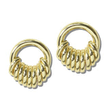 113308, RETRO RIBBED ACCENT GOLD TONE HOOP EARRINGS