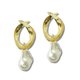 113310, CROSSOVER METALLIC BAROQUE PEARL DROP EARRINGS