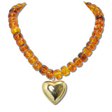 113313, CHUNKY MARBLED BEAD AND PUFFED HEART PENDANT NECKLACE