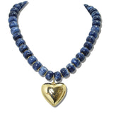 113313, CHUNKY MARBLED BEAD AND PUFFED HEART PENDANT NECKLACE