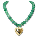 113313, CHUNKY MARBLED BEAD AND PUFFED HEART PENDANT NECKLACE