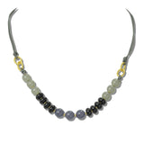 113318, GOLD DIPPED ACCENT GLASS BEADED LEATHER CORD NECKLACE