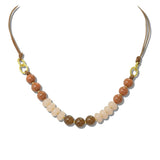 113318, GOLD DIPPED ACCENT GLASS BEADED LEATHER CORD NECKLACE