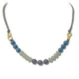 113318, GOLD DIPPED ACCENT GLASS BEADED LEATHER CORD NECKLACE