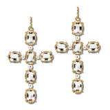 113331, FACETED CRYSTAL OVAL CROSS DROP EARRINGS