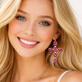 113331, FACETED CRYSTAL OVAL CROSS DROP EARRINGS