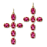 113331, FACETED CRYSTAL OVAL CROSS DROP EARRINGS