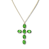 113332, FACETED CRYSTAL OVAL CROSS PENDANT NECKLACE