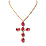 113332, FACETED CRYSTAL OVAL CROSS PENDANT NECKLACE
