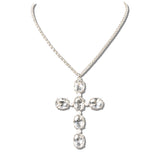 113332, FACETED CRYSTAL OVAL CROSS PENDANT NECKLACE