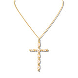 113334, PEARL AND CRYSTAL ELEGANT CROSS PENDANT NECKLACE