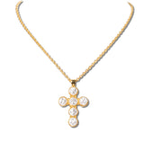 113335, BAROQUE PEARL STYLE CROSS PENDANT NECKLACE