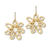 113336, FILIGREE FLOWER PEARL ACCENT DROP EARRINGS