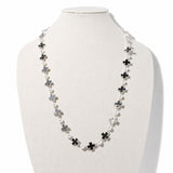113340, HAMMERED CROSS AND PEARLESCENT STATION LONG NECKLACE