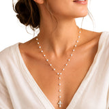 113341, MOTHER OF PEARL STYLE CROSS ROSARY Y-NECKLACE
