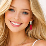 113352, TEXTURED GEOMETRIC POST AND FACETED RECTANGLE DROP EARRINGS