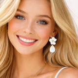 113359, BLOSSOM AND FACETED TEARDROP CRYSTAL DROP EARRINGS