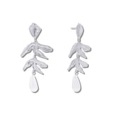 113364, TEXTURED LEAF BRANCH AND TEARDROP PEARL EARRINGS