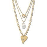 113365, TEXTURED HEART AND FACETED CHARM MULTI LAYER NECKLACE