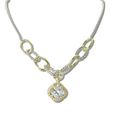 113370, 14K GOLD PLATED CUSHION CZ ACCENT PENDANT MIXED CHAIN NECKLACE