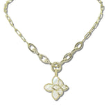 113372, 14K GOLD PLATED PAVE CZ ACCENT MOTHER OF PEARL QUATREFOIL PENDANT NECKLACE