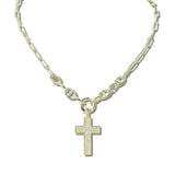 113374, 14K GOLD PLATED PAVE CZ CROSS PENDANT NECKLACE