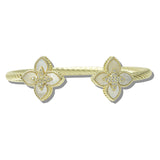 113376, 14K GOLD PLATED PAVE CZ ACCENT QUATREFOIL OPEN CUFF BRACELET