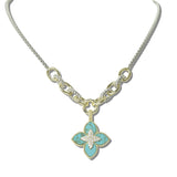113378, 14K GOLD PLATED PAVE CZ ACCENT QUATREFOIL PENDANT NECKLACE