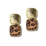 113383, WATER RESISTANT HAMMERED TOP LEOPARD AND TORTOISE PRINT DROP EARRINGS