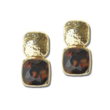 113383, WATER RESISTANT HAMMERED TOP LEOPARD AND TORTOISE PRINT DROP EARRINGS