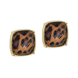 113384, WATER RESISTANT TORTOISE AND LEOPARD PRINT CUSHION STUD EARRINGS