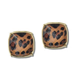 113384, WATER RESISTANT TORTOISE AND LEOPARD PRINT CUSHION STUD EARRINGS