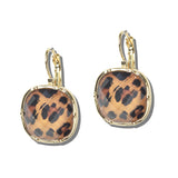 113385, WATER RESISTANT FACETED LEOPARD AND TORTOISE PRINT LEVERBACK EARRINGS
