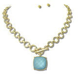 113387, WATER RESISTANT FACETED CUSHION PENDANT TOGGLE CHAIN NECKLACE