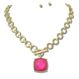 113387, WATER RESISTANT FACETED CUSHION PENDANT TOGGLE CHAIN NECKLACE