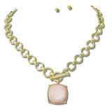 113387, WATER RESISTANT FACETED CUSHION PENDANT TOGGLE CHAIN NECKLACE