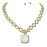 113387, WATER RESISTANT FACETED CUSHION PENDANT TOGGLE CHAIN NECKLACE