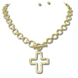 113388, WATER RESISTANT HAMMERED CUTOUT CROSS TOGGLE CHAIN NECKLACE