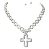 113388, WATER RESISTANT HAMMERED CUTOUT CROSS TOGGLE CHAIN NECKLACE