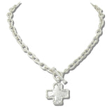 113390, WATER RESISTANT 24K GOLD AND RADIANT SILVER TONE HAMMERED CROSS TOGGLE CHAIN NECKLACE