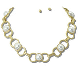 113391, WATER RESISTANT ROUND PEARL AND TORTOISE LINK NECKLACE