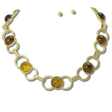 113391, WATER RESISTANT ROUND PEARL AND TORTOISE LINK NECKLACE