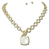 113393, WATER RESISTANT FACETED CUSHION PENDANT TOGGLE CHAIN NECKLACE