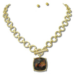 113393, WATER RESISTANT TORTOISE FACETED CUSHION PENDANT TOGGLE CHAIN NECKLACE