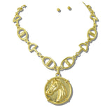 113396, WATER RESISTANT 24K GOLD TONE HORSE COIN PENDANT NECKLACE