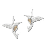 113421, TWO TONE SCULPTED HUMMINGBIRD DROP EARRINGS