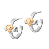 113424, TWO TONE HEART CROSS HALF HOOP EARRINGS